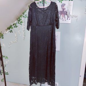 Plus Size Lace Evening Dress A-Line Sleeve Long Dress Black, 3XL